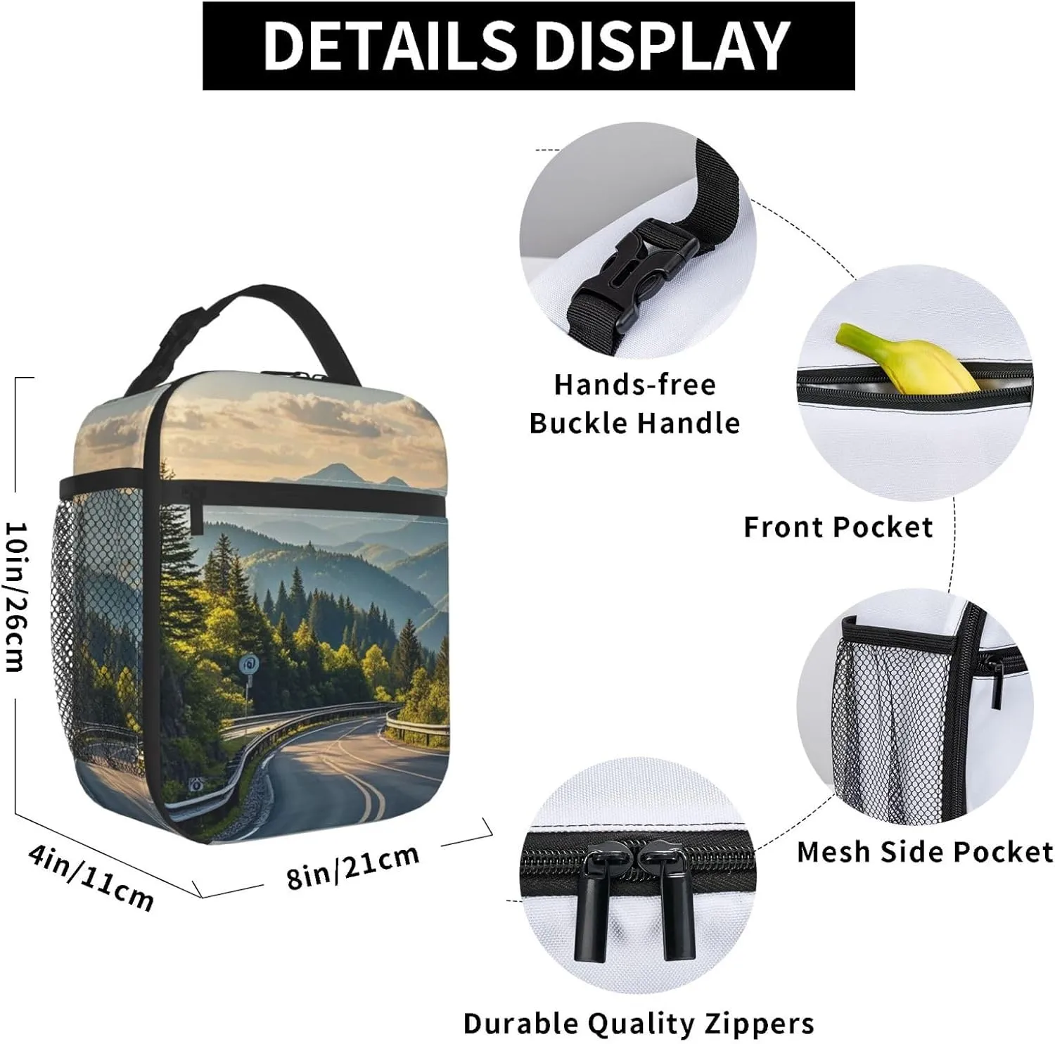 Insulated Lunch Bag Blue Ridge Parkway Mountains Lunch Box for Women Men Lunch Tote Bag for Work Picnic Travel