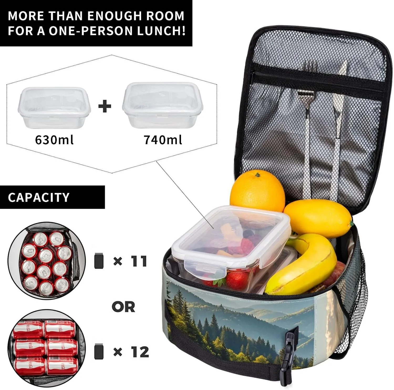 Insulated Lunch Bag Blue Ridge Parkway Mountains Lunch Box for Women Men Lunch Tote Bag for Work Picnic Travel