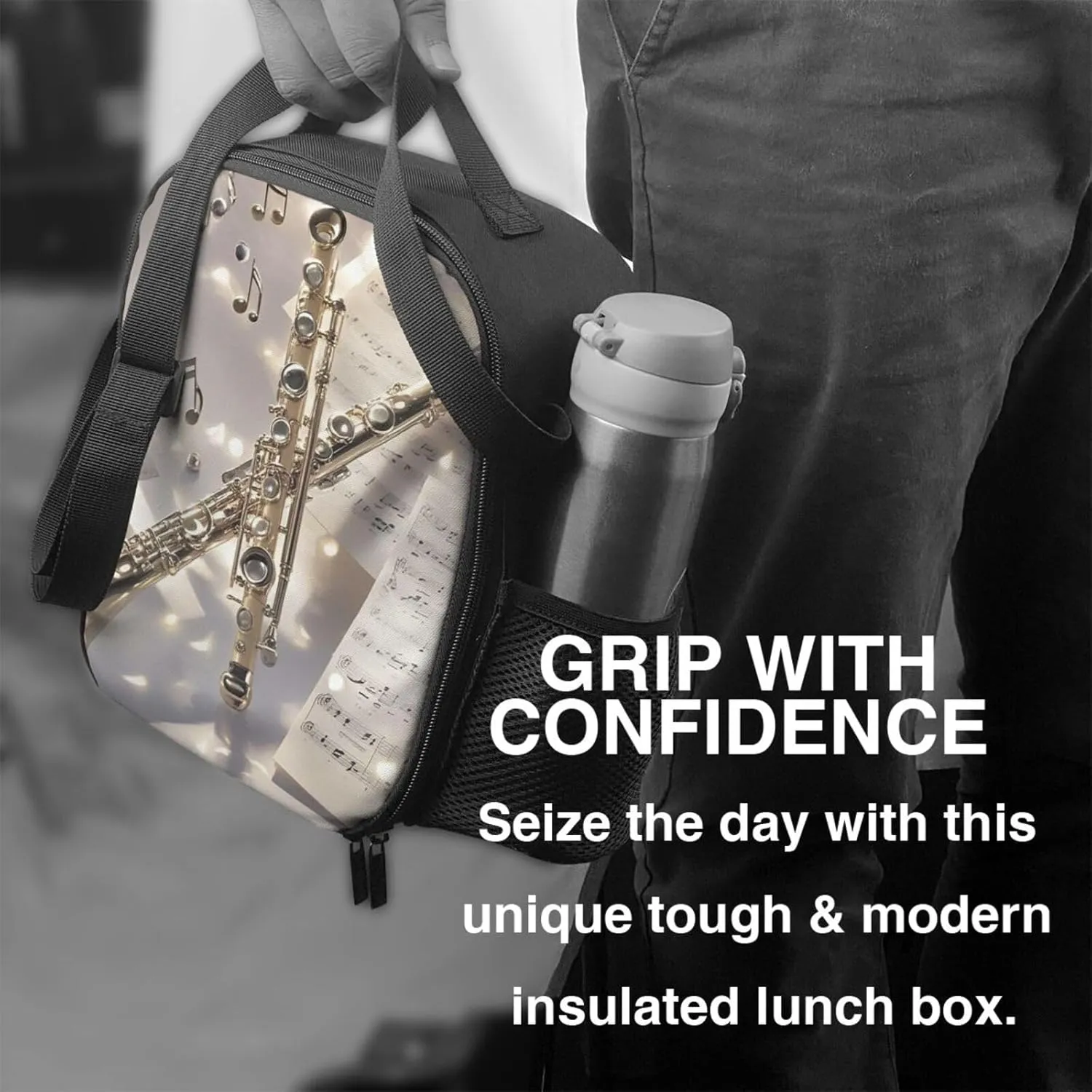 Insulated Lunch Bag Flute Music Lunch Box for Women Men Reusable Lunch Tote Bag for Work Picnic Travel