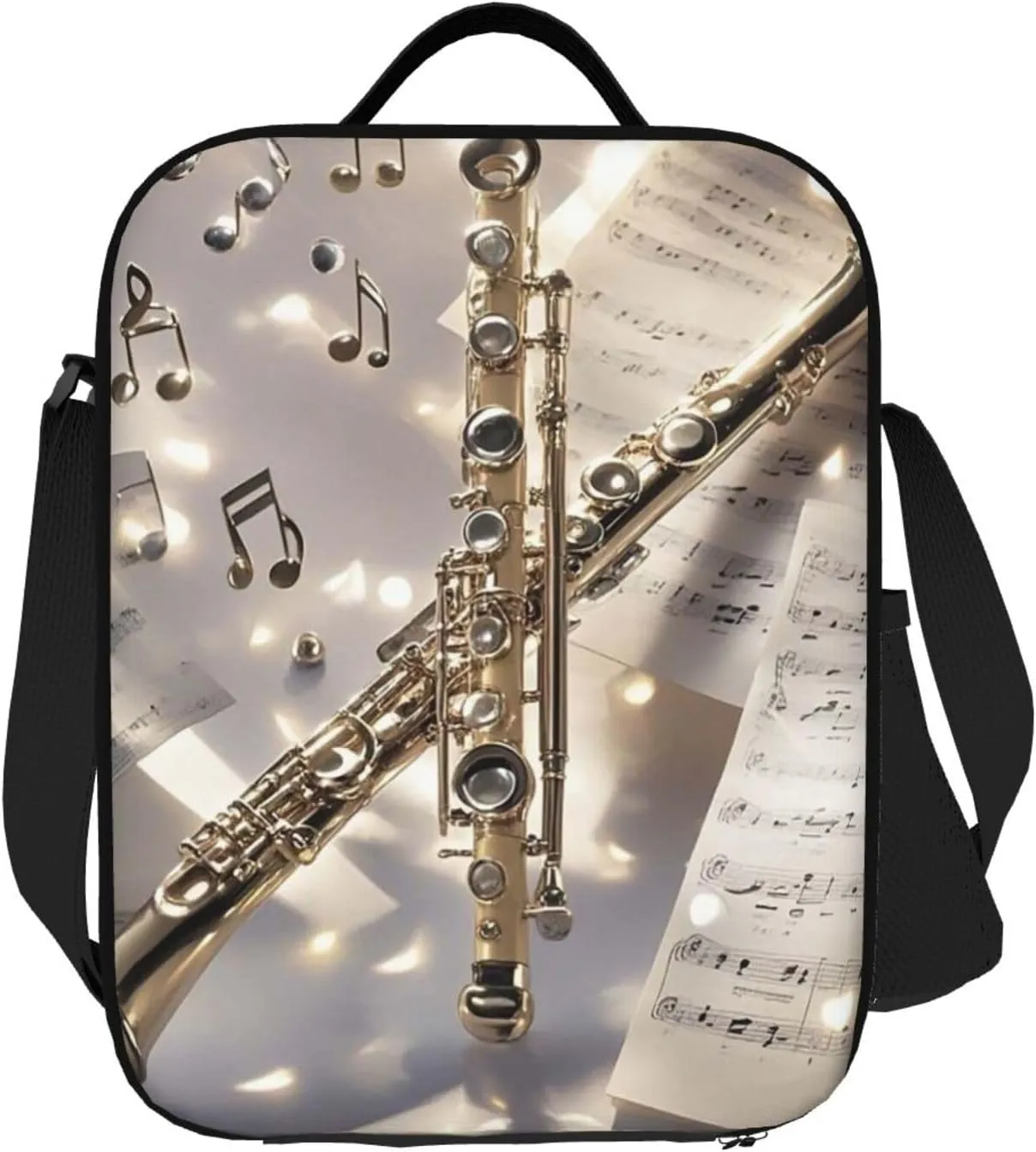 Insulated Lunch Bag Flute Music Lunch Box for Women Men Reusable Lunch Tote Bag for Work Picnic Travel
