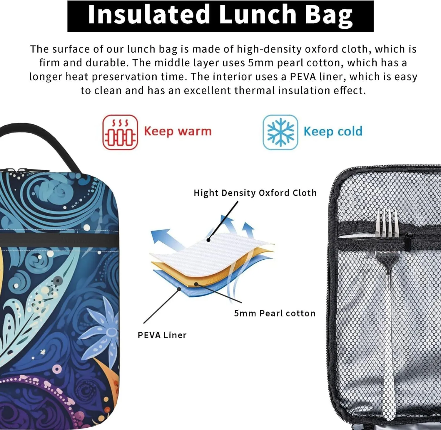 Insulated Lunch Bag for Women Men Portable Reusable Lunch Box Aboriginal patterns Lunch Tote Bag for Work Picnic Travel