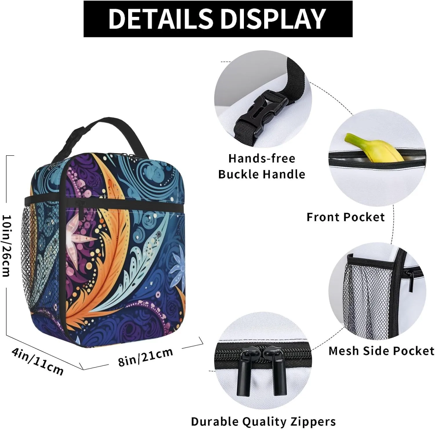 Insulated Lunch Bag for Women Men Portable Reusable Lunch Box Aboriginal patterns Lunch Tote Bag for Work Picnic Travel