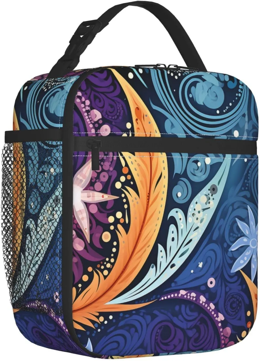Insulated Lunch Bag for Women Men Portable Reusable Lunch Box Aboriginal patterns Lunch Tote Bag for Work Picnic Travel