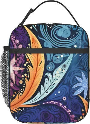 Insulated Lunch Bag for Women Men Portable Reusable Lunch Box Aboriginal patterns Lunch Tote Bag for Work Picnic Travel