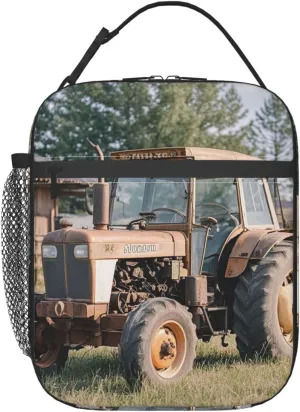 Insulated Lunch Bag for Women Men Portable Reusable Lunch Box Old Tractor Photo Farm Lunch Tote Bag for Work Picnic Travel
