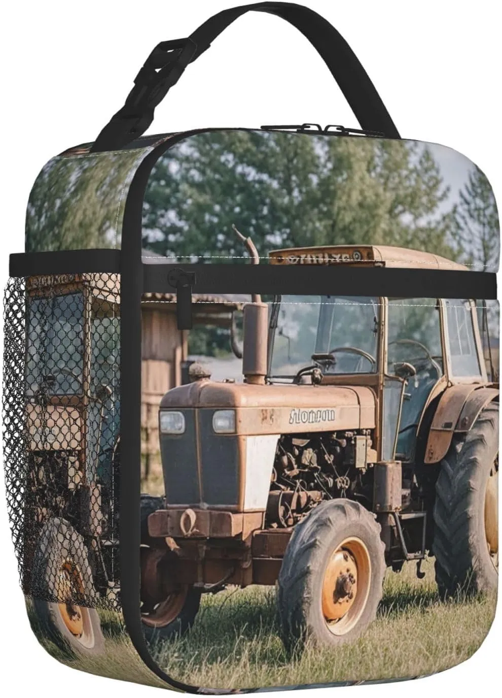 Insulated Lunch Bag for Women Men Portable Reusable Lunch Box Old Tractor Photo Farm Lunch Tote Bag for Work Picnic Travel