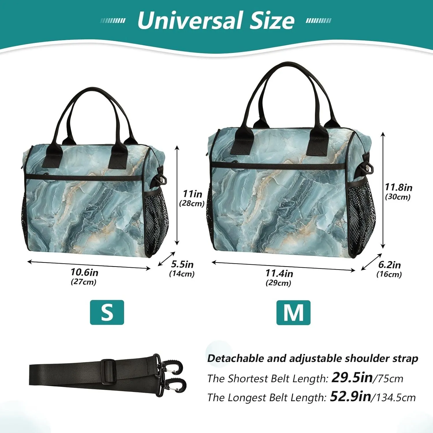 Insulated Lunch Bag Green Marble with A Hint Of Gold Pattern Women Cooler Tote Bag Organizer with Adjustable Shoulder Strap Reusable Lunch Box for Office Picnic Hiking