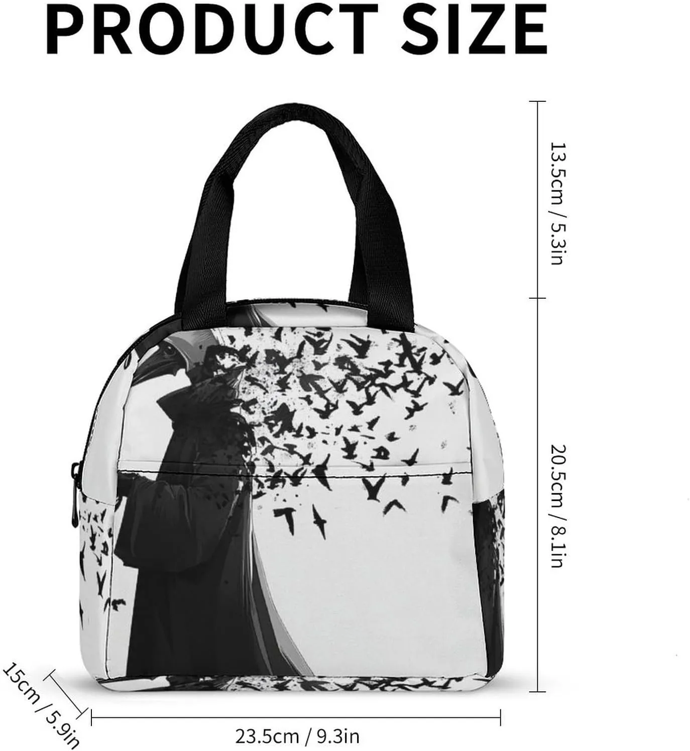 Insulated Lunch Bag, Lightweight Black Crow Raven Bird Travel Work Lunch Bags for Adults, Funny Large Capacity Meal Bag Handbag for Office, Travel