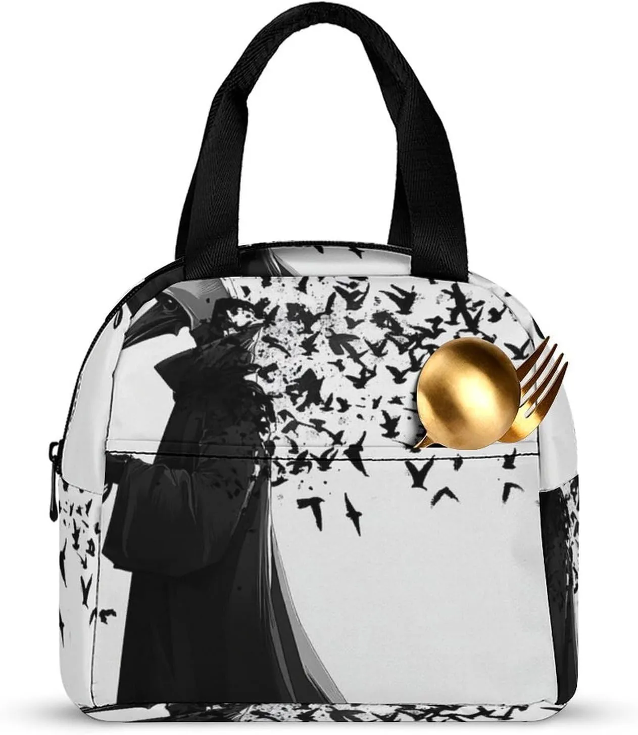 Insulated Lunch Bag, Lightweight Black Crow Raven Bird Travel Work Lunch Bags for Adults, Funny Large Capacity Meal Bag Handbag for Office, Travel