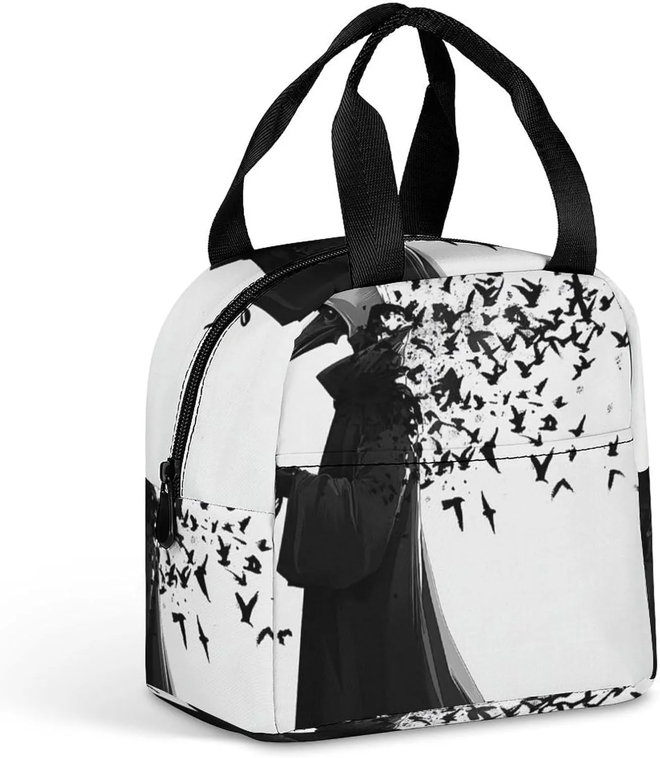 Insulated Lunch Bag, Lightweight Black Crow Raven Bird Travel Work Lunch Bags for Adults, Funny Large Capacity Meal Bag Handbag for Office, Travel