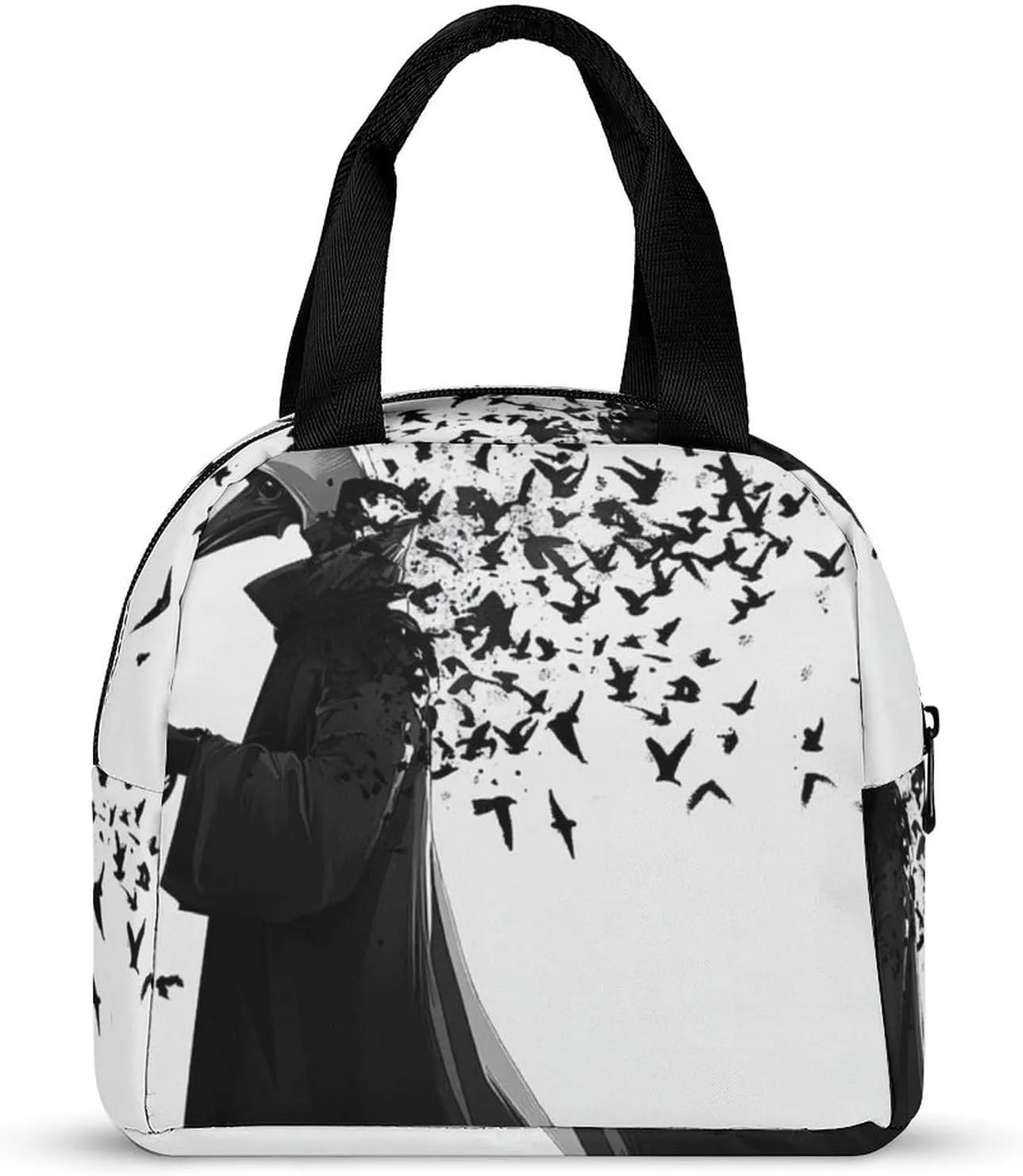 Insulated Lunch Bag, Lightweight Black Crow Raven Bird Travel Work Lunch Bags for Adults, Funny Large Capacity Meal Bag Handbag for Office, Travel