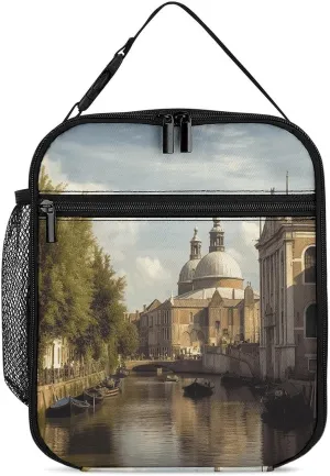 Insulated Lunch Bag Lunch Box for Woman Man Canal And Church Lunch Tote Bag with Side Pocket Lunchbox