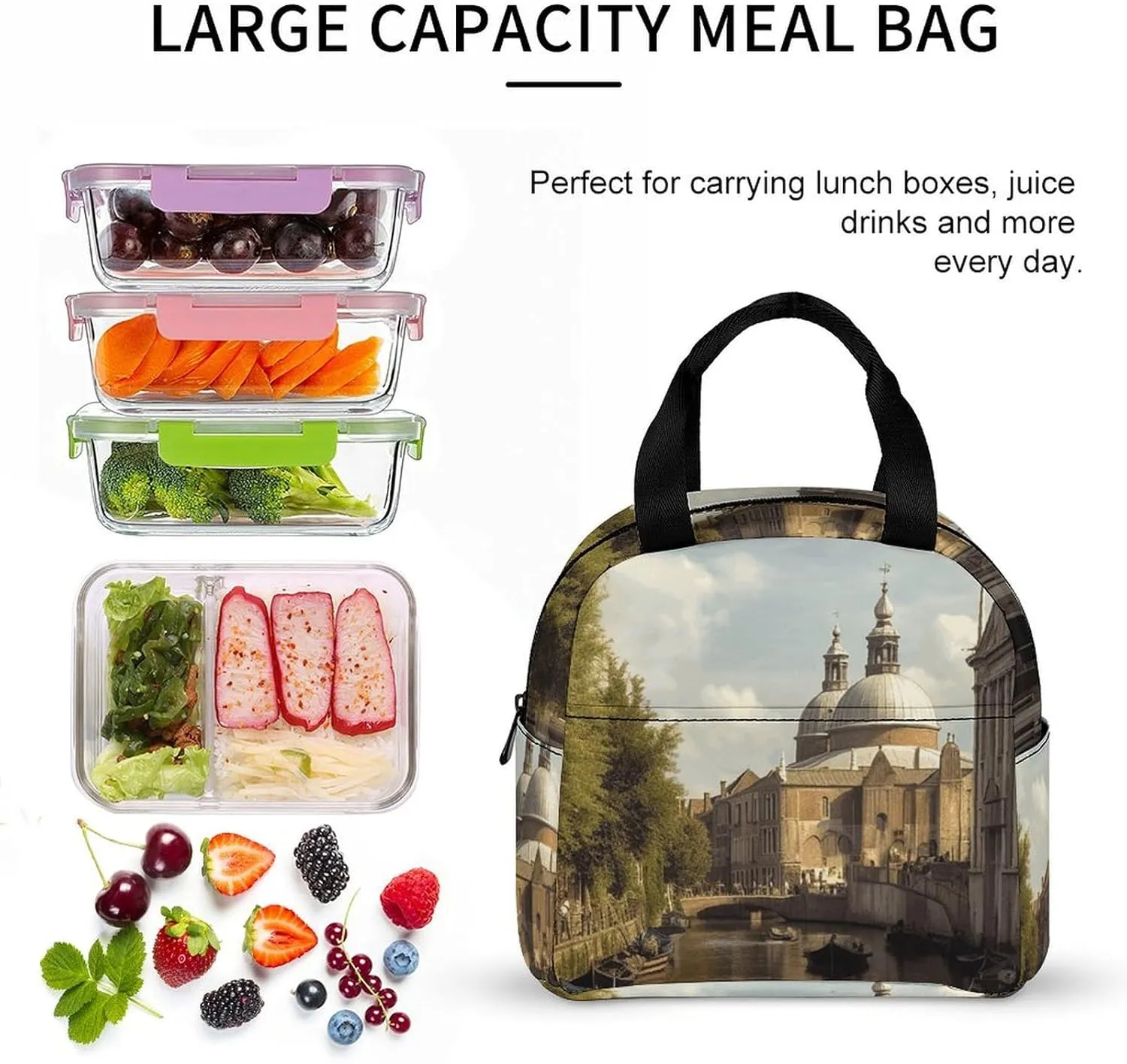 Insulated Lunch Bag Lunch Box for Woman Man Canal And Church Lunchbox Lunch Tote Bag for Work