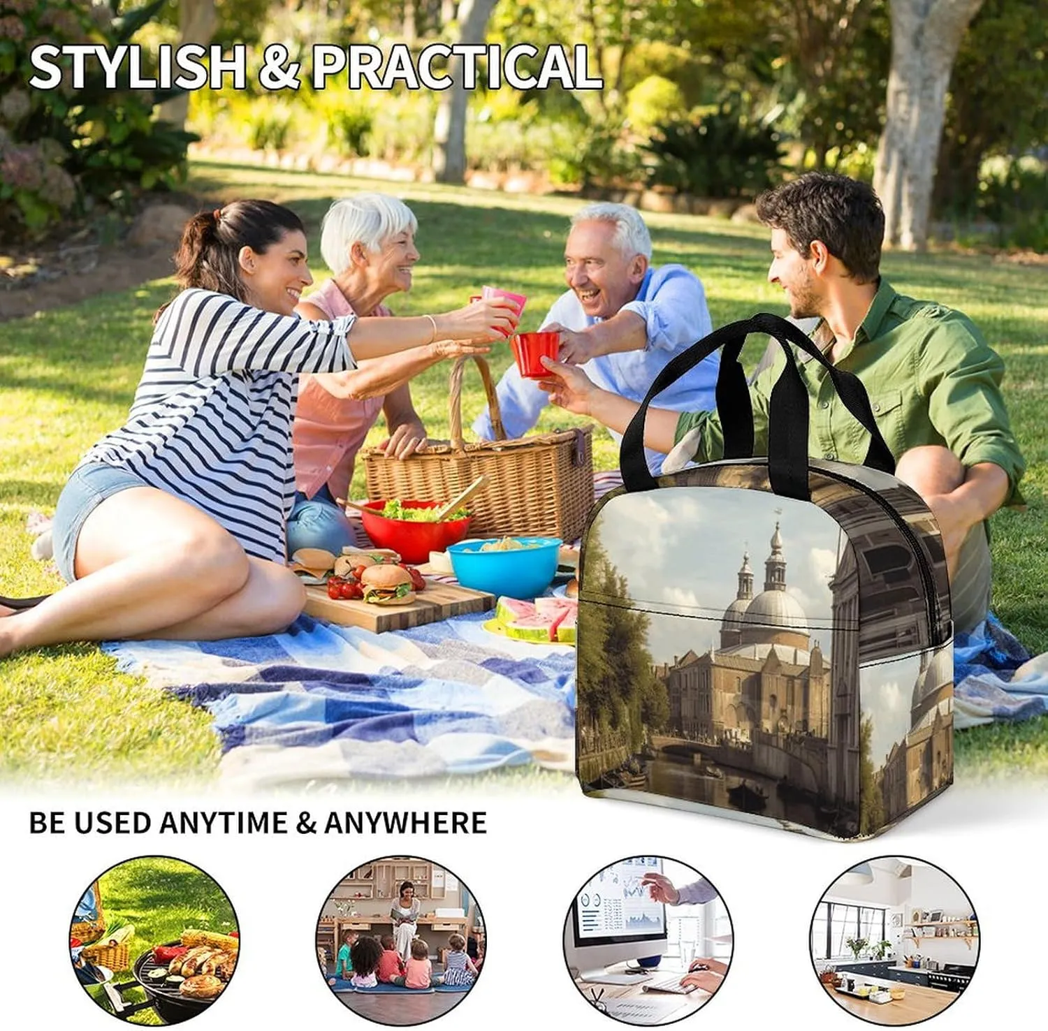 Insulated Lunch Bag Lunch Box for Woman Man Canal And Church Lunchbox Lunch Tote Bag for Work