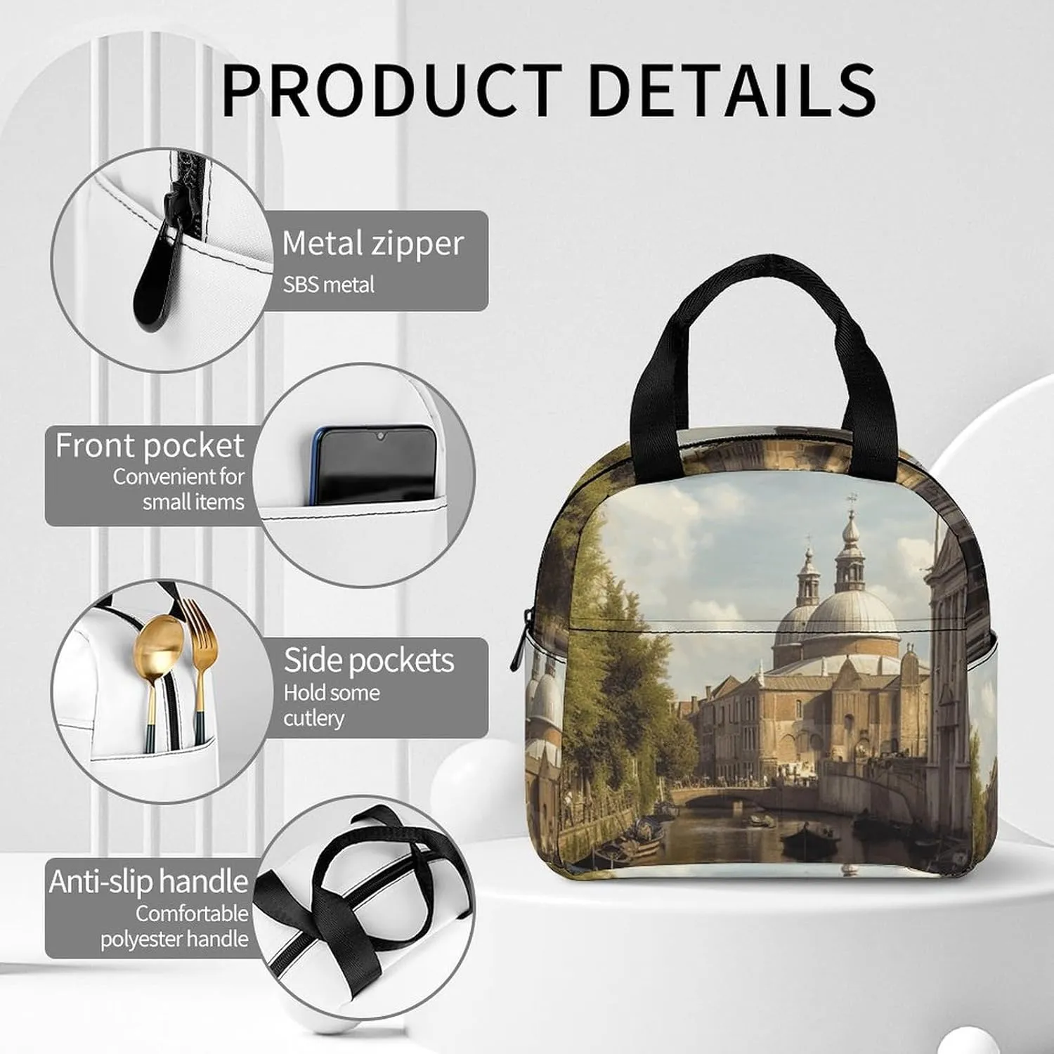 Insulated Lunch Bag Lunch Box for Woman Man Canal And Church Lunchbox Lunch Tote Bag for Work