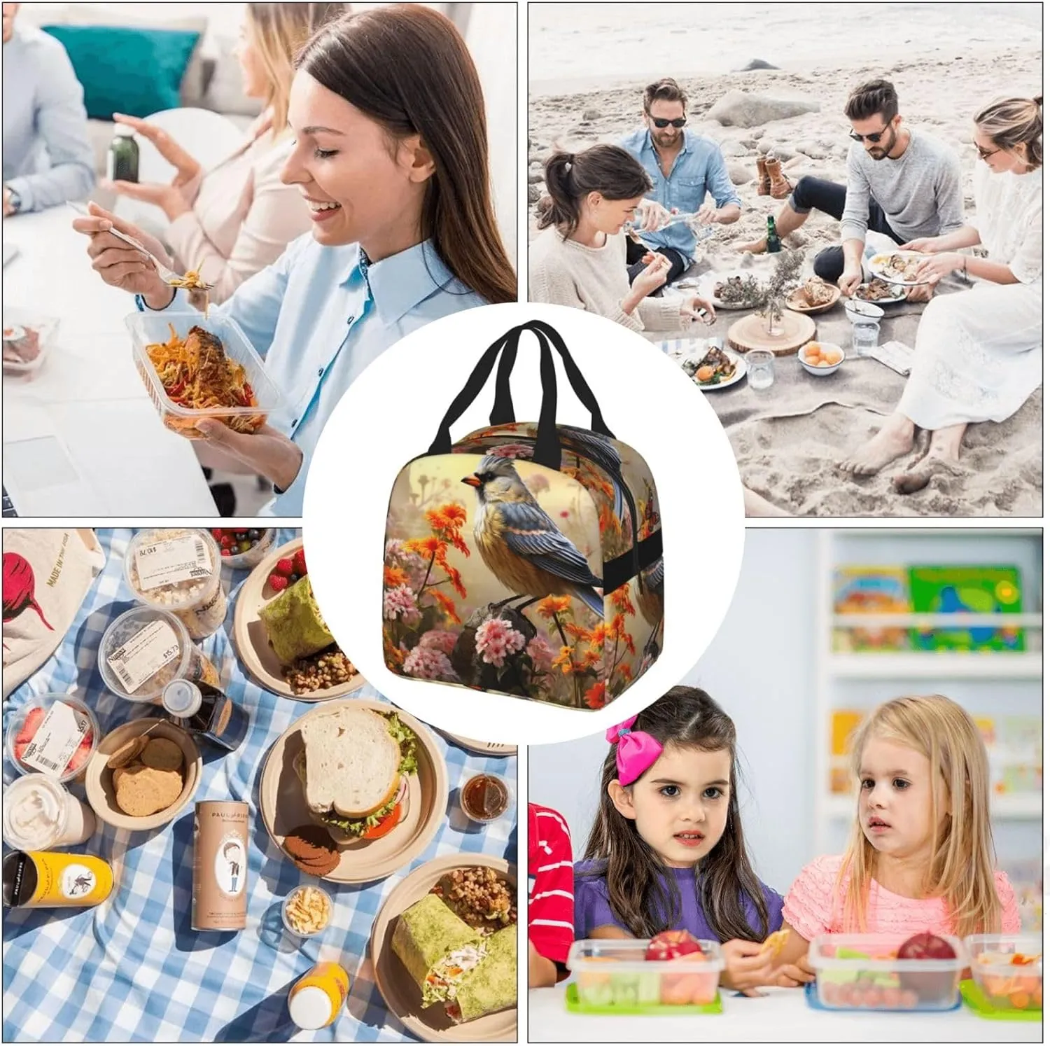 Insulated Lunch bag Lunch Box for Women Men Sparrow Birds Sing Lunch Bag Lunch Tote Bags for Work Office