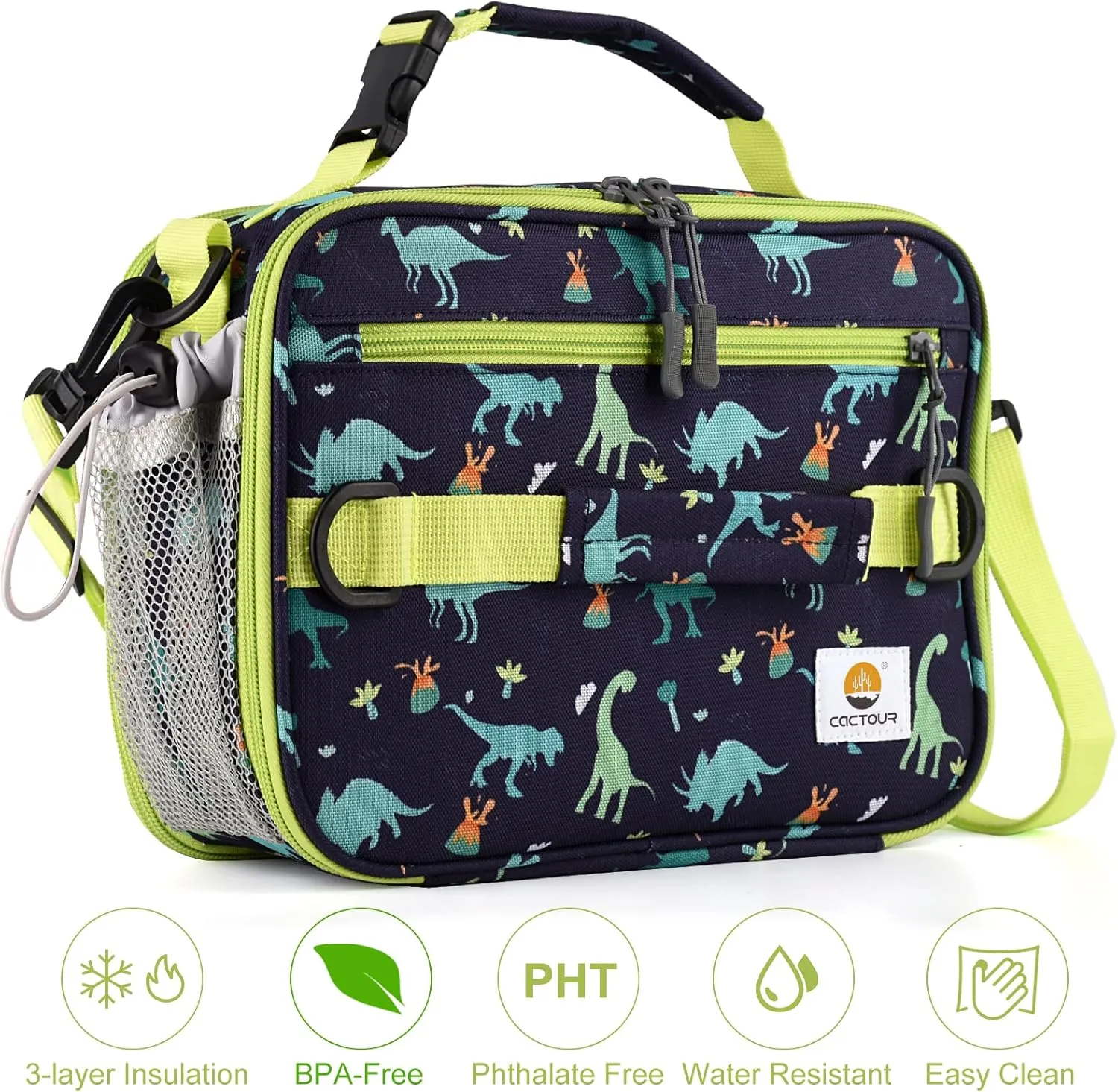 Insulated Lunch Bag,Expandable Kids Lunch Box,Double Zipper & Lunch Bag Kids with Strap,Lightweight Reusable Lunch Tote Bag for Boys Girls,Meal Containers for School/Picnic (Dinosaur)