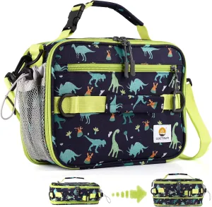 Insulated Lunch Bag,Expandable Kids Lunch Box,Double Zipper & Lunch Bag Kids with Strap,Lightweight Reusable Lunch Tote Bag for Boys Girls,Meal Containers for School/Picnic (Dinosaur)