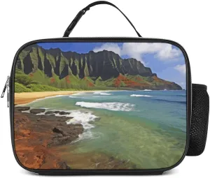 Insulated Lunch Bags for Women Kauai Hawaii Seashore Reusable Lunch Boxes Waterproof Shoulder Bag Lunch Cooler Bag for Work