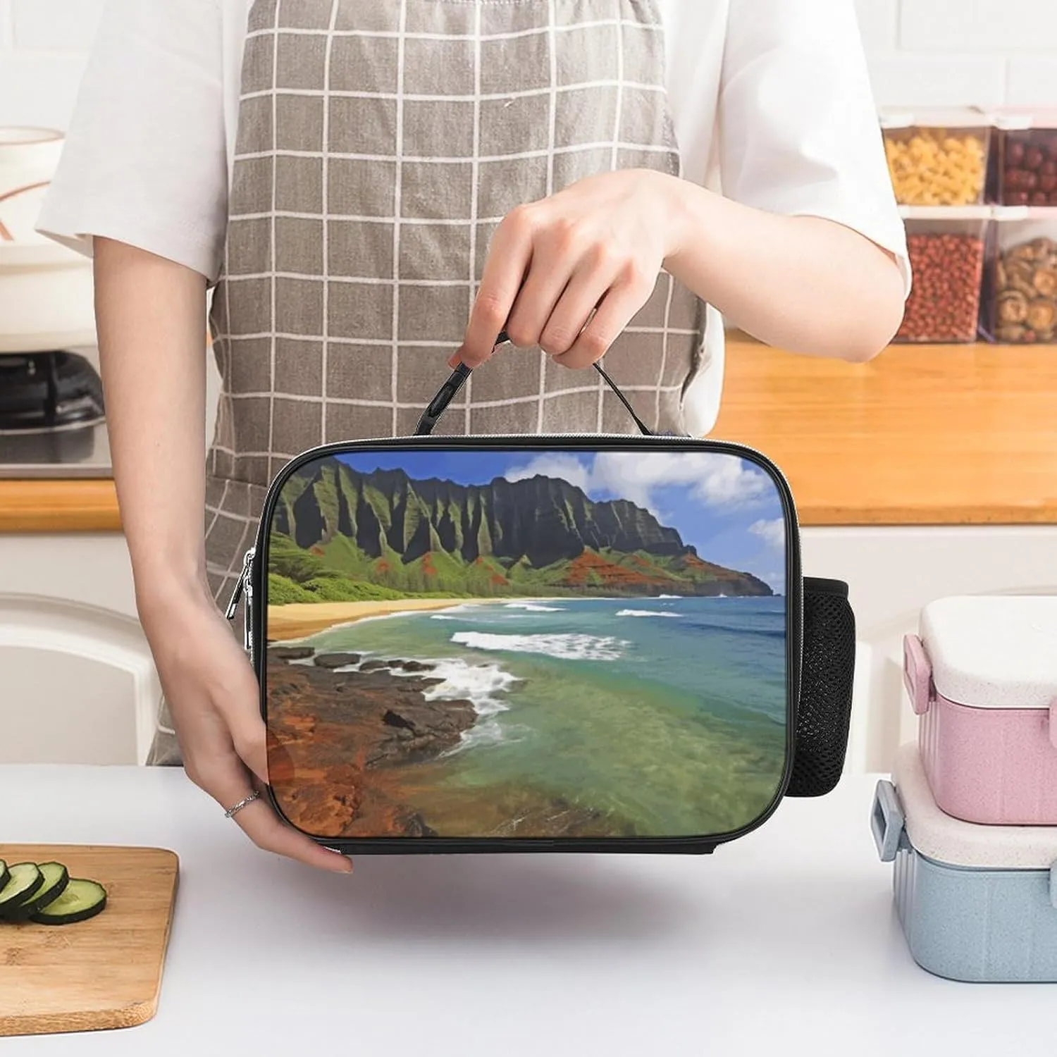 Insulated Lunch Bags for Women Kauai Hawaii Seashore Reusable Lunch Boxes Waterproof Shoulder Bag Lunch Cooler Bag for Work