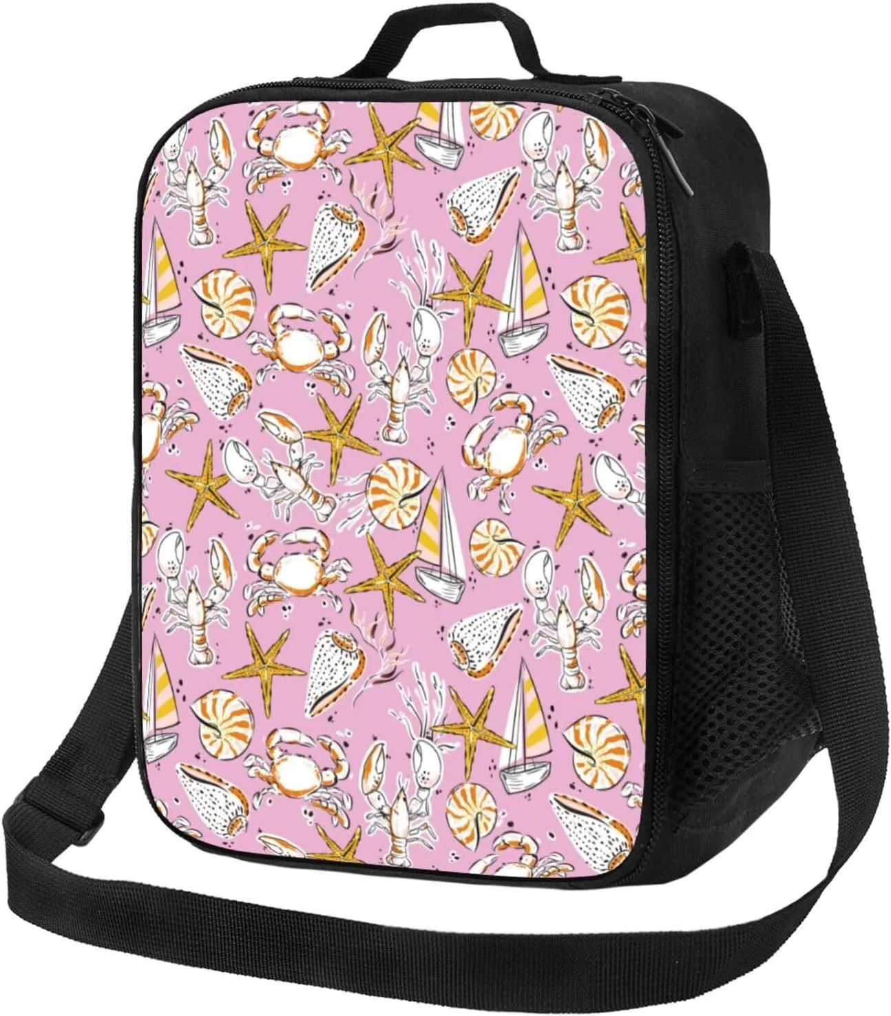 Insulated Lunch Bags for Women Men Work - Seafood Small Lunch Box for Women Men, Soft Cooler Bag Insulated, Adult Lunch Tote Bag with Adjustable Shoulder Strap