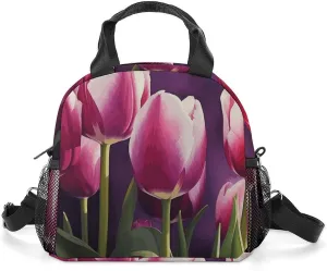 Insulated Lunch Bags for Women Tulips Reusable Lunch Boxes Waterproof Shoulder Bag Lunch Cooler Bag for Work