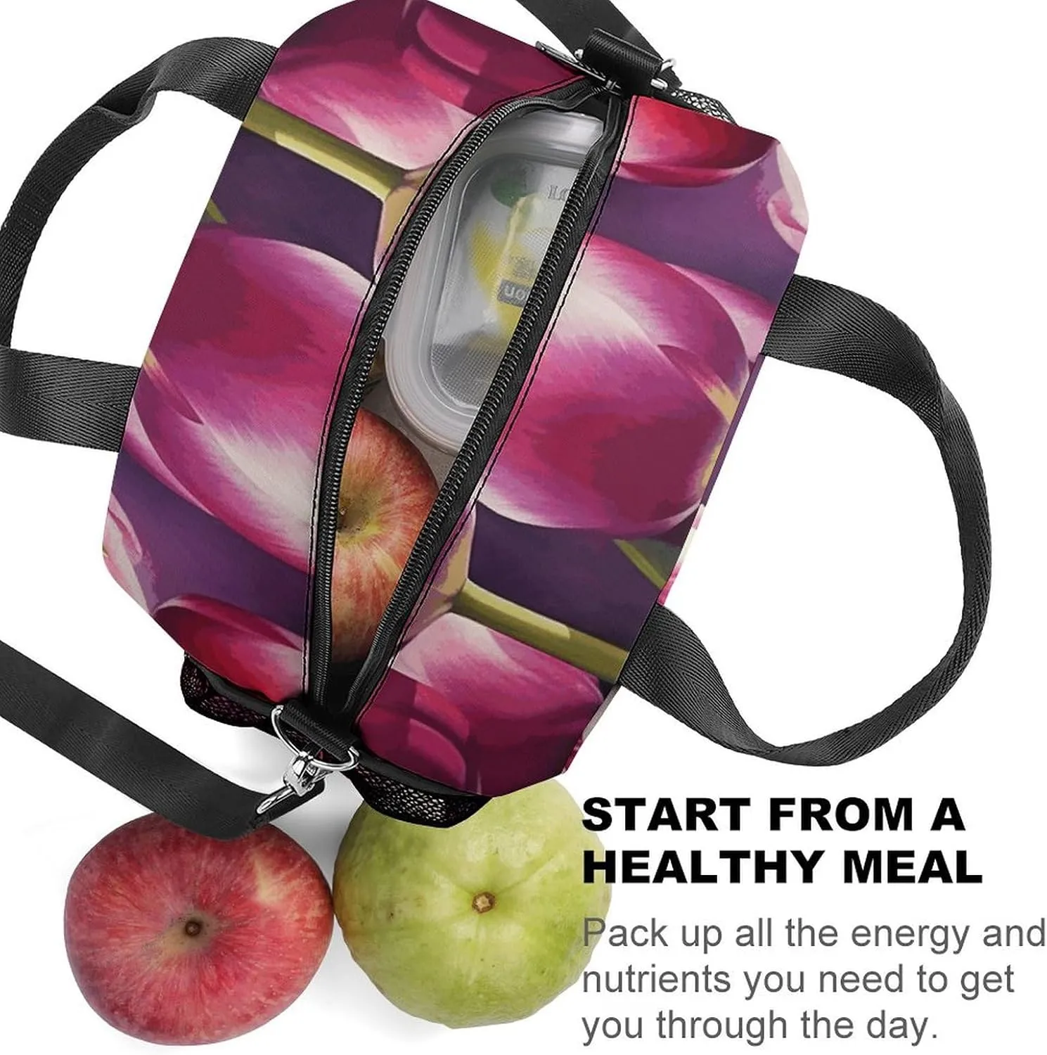 Insulated Lunch Bags for Women Tulips Reusable Lunch Boxes Waterproof Shoulder Bag Lunch Cooler Bag for Work
