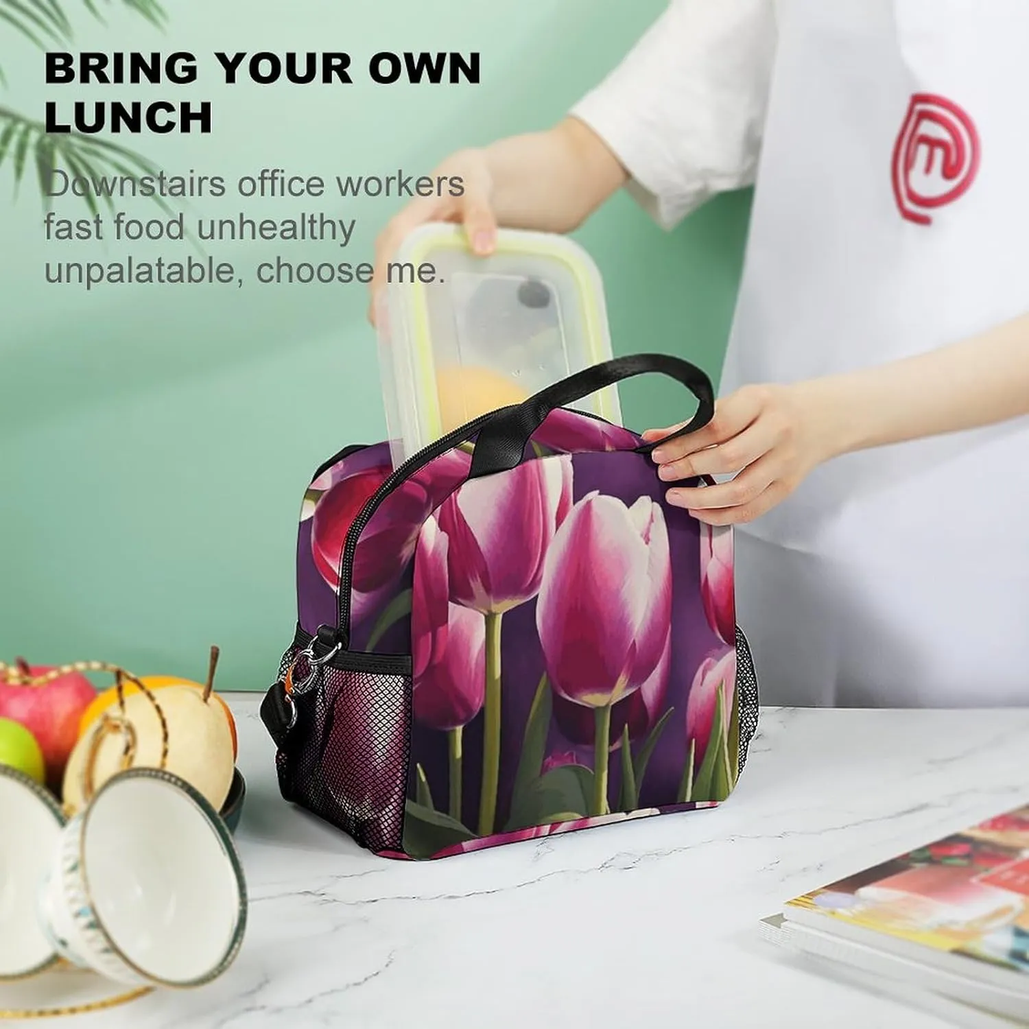 Insulated Lunch Bags for Women Tulips Reusable Lunch Boxes Waterproof Shoulder Bag Lunch Cooler Bag for Work