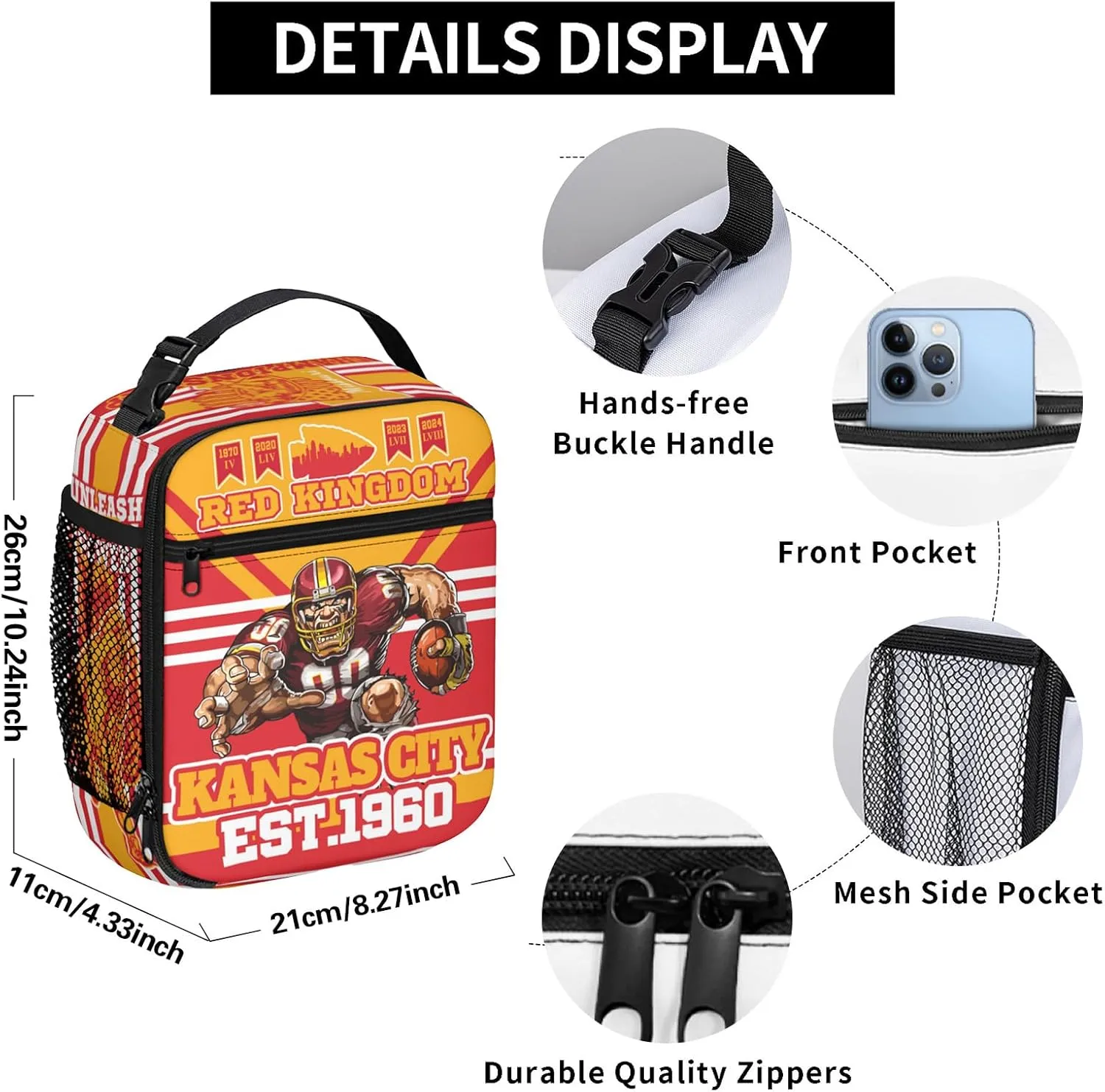 Insulated Lunch Box for Kids Boys Girls, Reusable Insulated Lunch Bags, Football Fans Gifts for Missouri, Lunchbox for Kansas