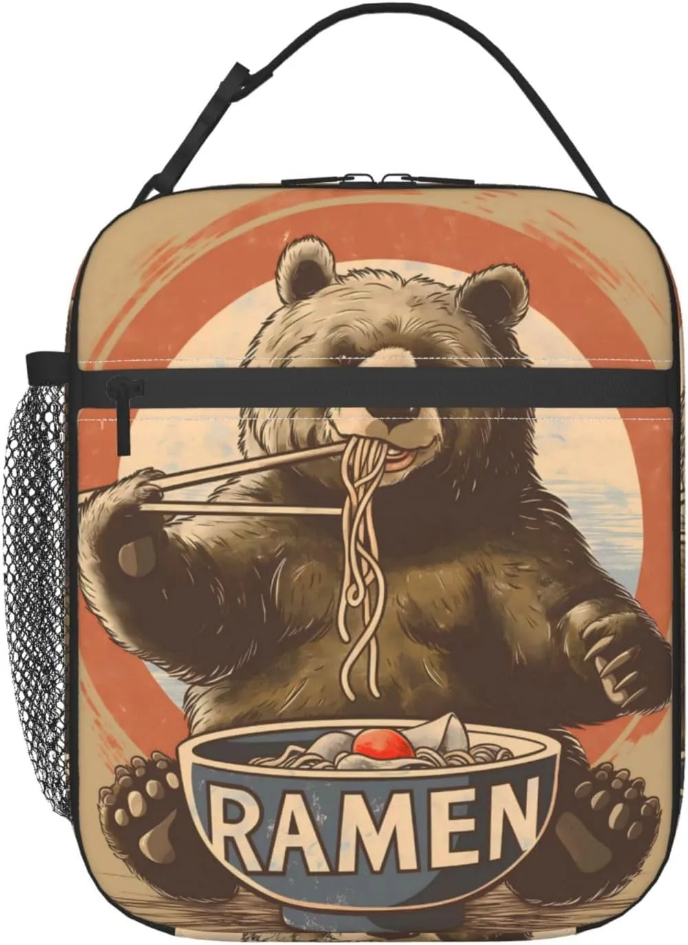 Insulated Lunch Box for Kids Boys Girls, Reusable Lunch Bag for School, Office, Picnic, Work, Travel, Bear Eat Ramen Theme Lunch Box