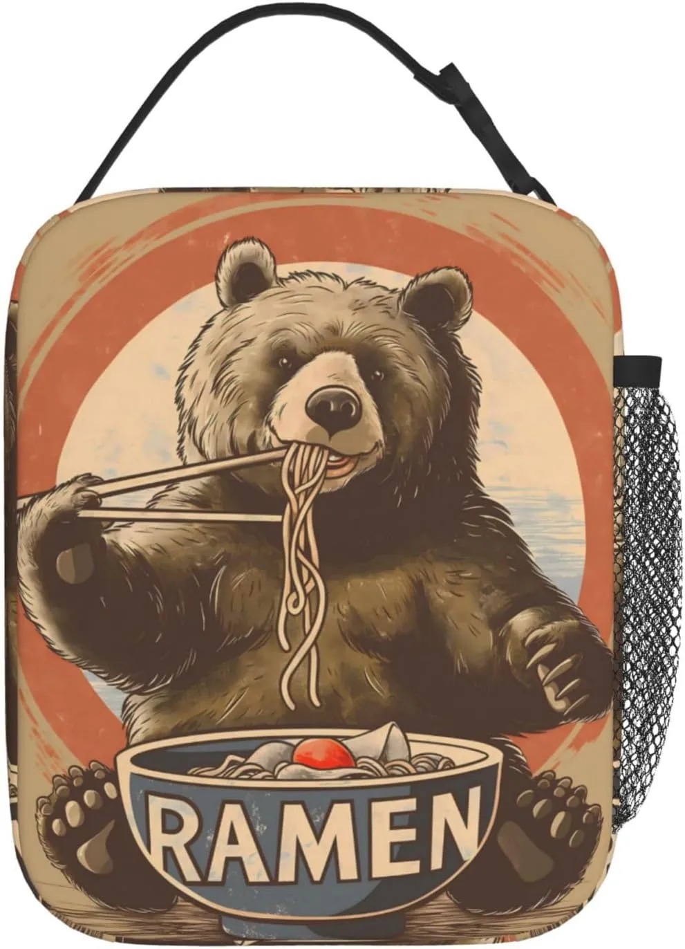 Insulated Lunch Box for Kids Boys Girls, Reusable Lunch Bag for School, Office, Picnic, Work, Travel, Bear Eat Ramen Theme Lunch Box