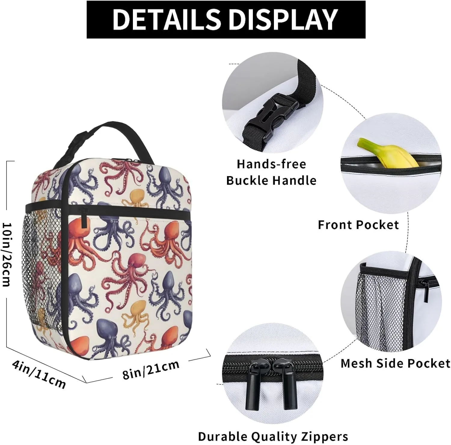 Insulated Lunch Box for Kids Boys Girls, Reusable Lunch Bag for School, Office, Picnic, Work, Travel, Octopus Theme Lunch Box