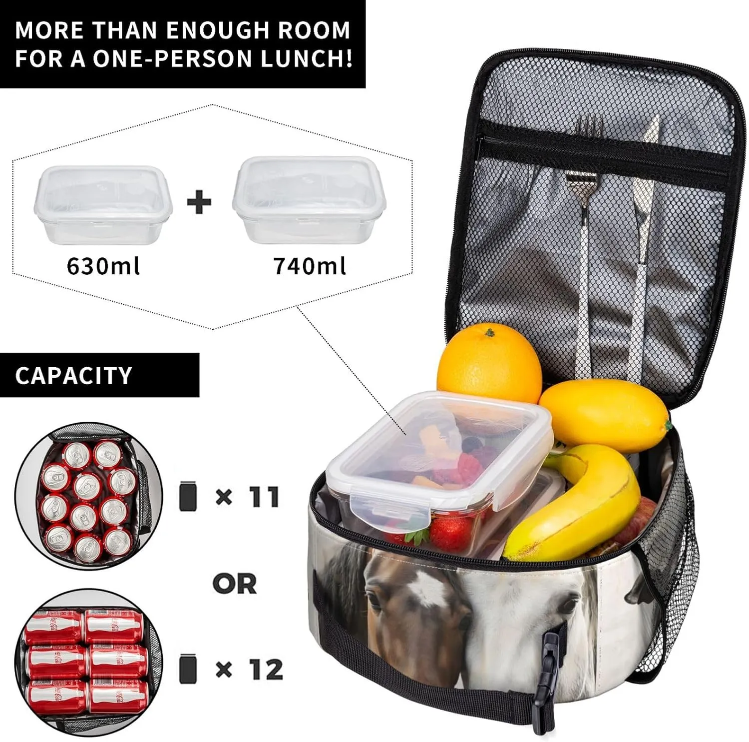 Insulated Lunch Box for Kids Boys Girls, Reusable Lunch Bag for School, Office, Work, Picnic, Travel, Horses Lunch Box