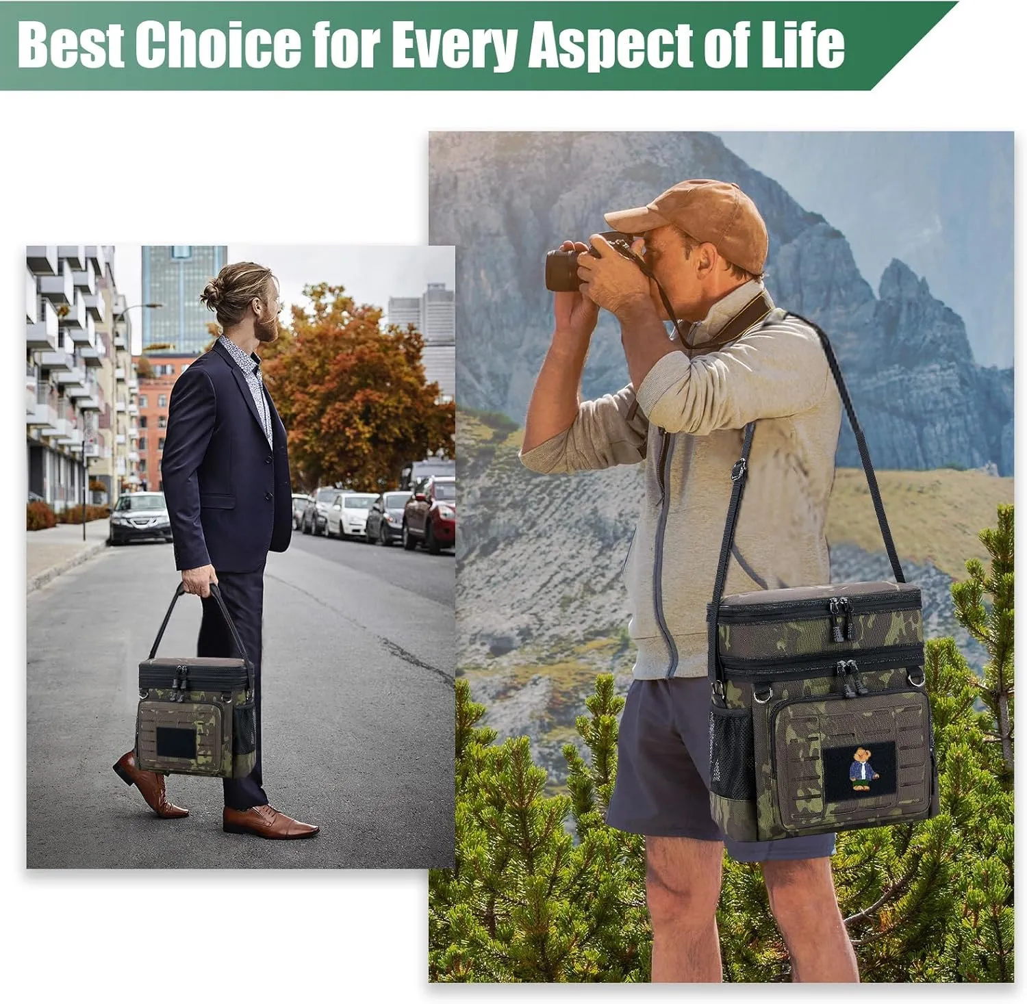 Insulated Tactical Lunch Box for Men: Reusable Lunch Bag for Picnic Outdoor Beach Office - Portable Adult Lunch Box Organizer Black Camo 15L