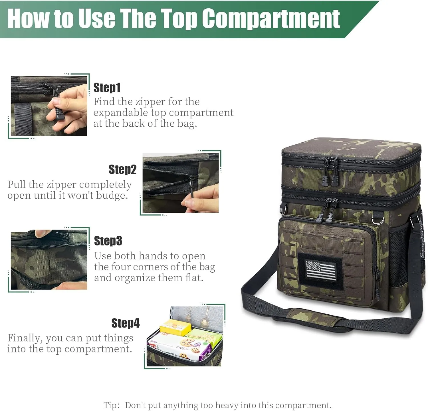 Insulated Tactical Lunch Box for Men: Reusable Lunch Bag for Picnic Outdoor Beach Office - Portable Adult Lunch Box Organizer Black Camo 15L