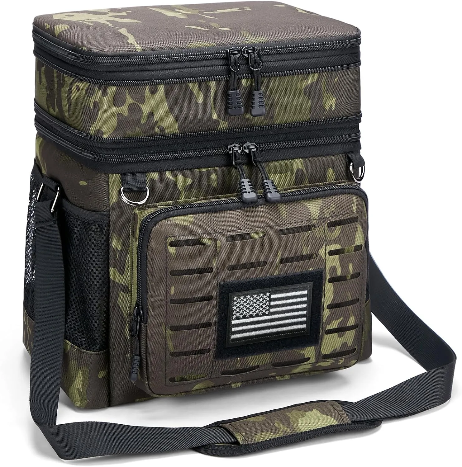 Insulated Tactical Lunch Box for Men: Reusable Lunch Bag for Picnic Outdoor Beach Office - Portable Adult Lunch Box Organizer Black Camo 15L