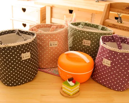 Insulated Thermal Drawstring Closure Dot Picnic Lunch Bag