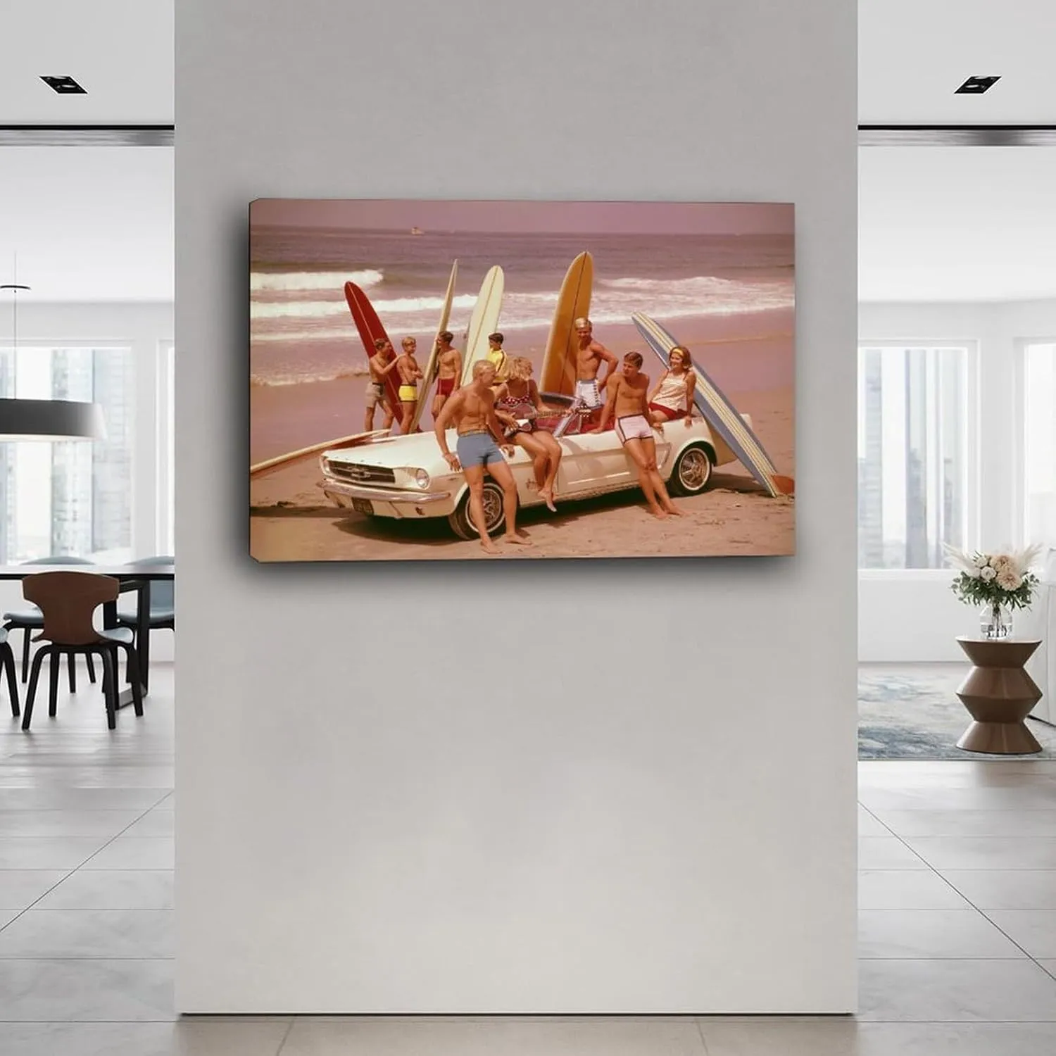 Invogueyy Beach Art Posters Retro Beach Skateboarding Poster Canvas Painting Wall Art Poster for Bedroom Living Room Decor 30x20inch(75x50cm)