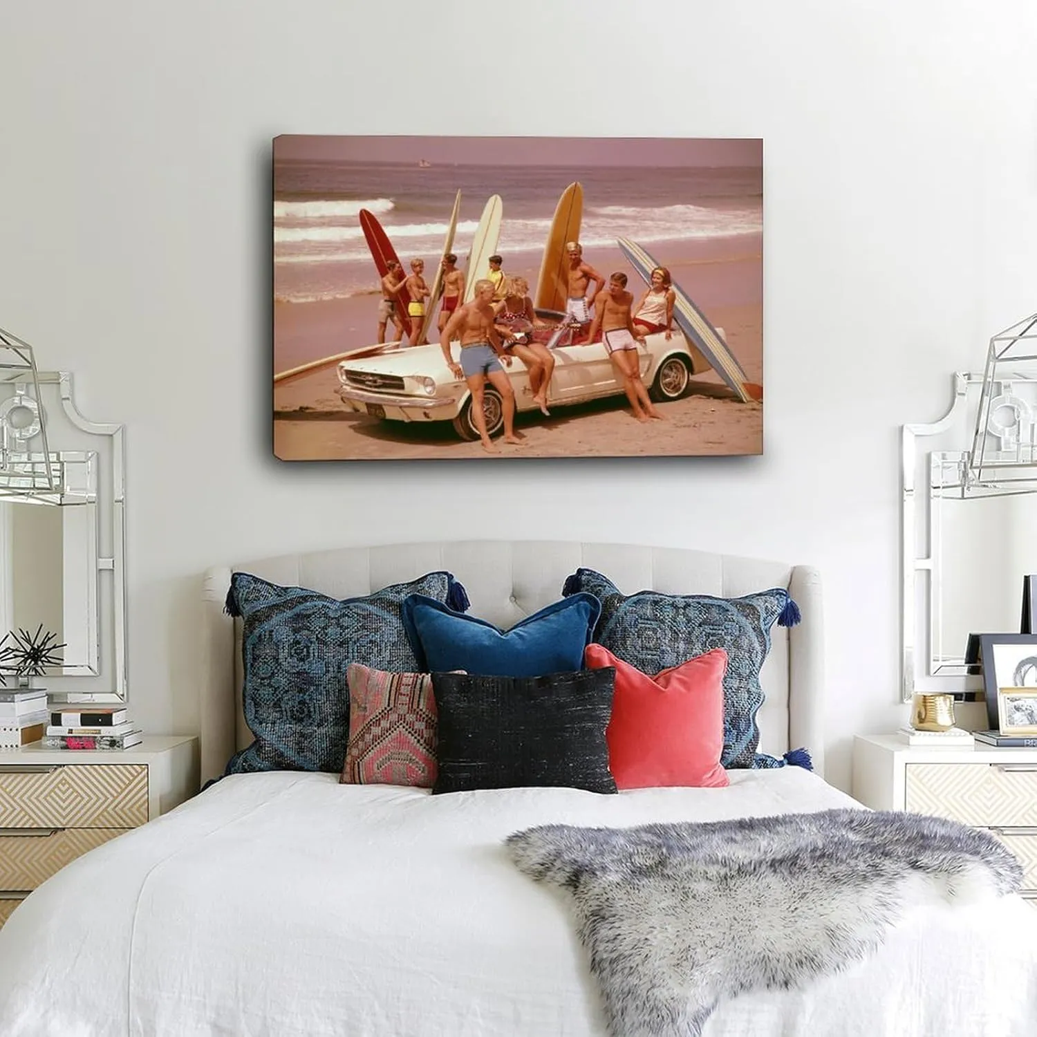 Invogueyy Beach Art Posters Retro Beach Skateboarding Poster Canvas Painting Wall Art Poster for Bedroom Living Room Decor 30x20inch(75x50cm)