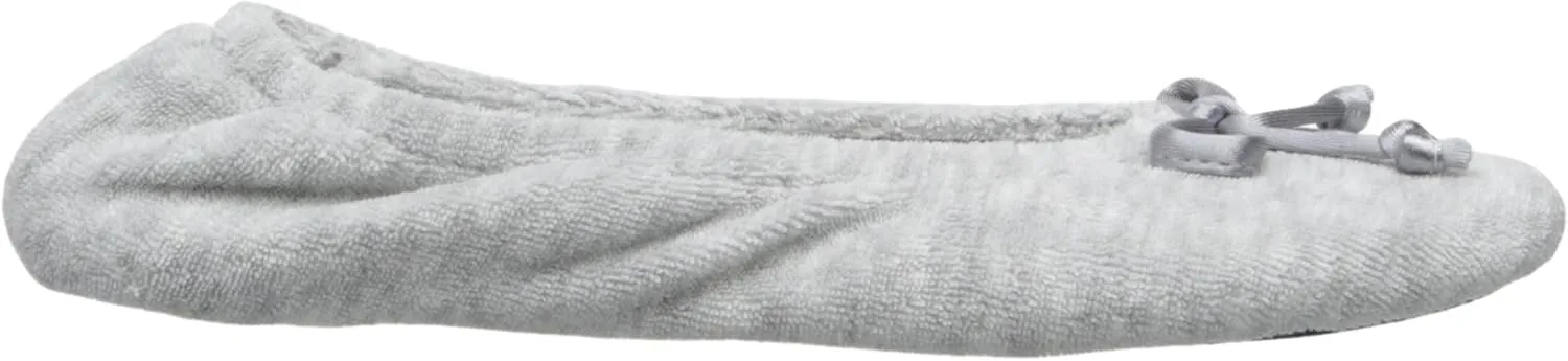 isotoner Women's Signature Terry Ballet Flat Slipper with Satin Bow