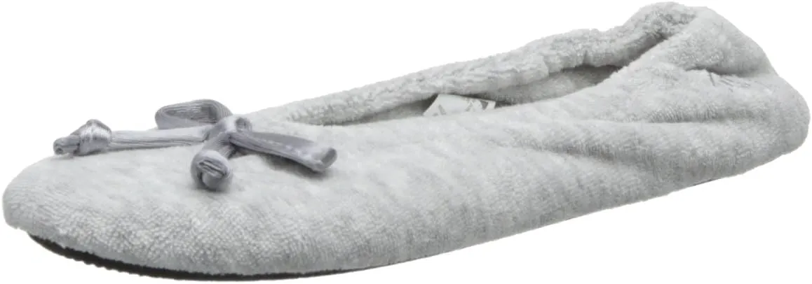 isotoner Women's Signature Terry Ballet Flat Slipper with Satin Bow