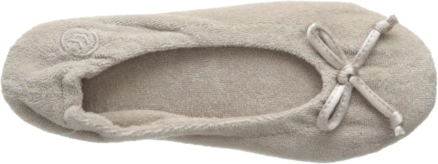 isotoner Women's Signature Terry Ballet Flat Slipper with Satin Bow