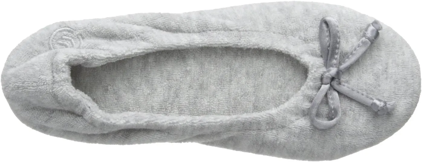 isotoner Women's Signature Terry Ballet Flat Slipper with Satin Bow