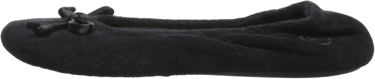 isotoner Women's Signature Terry Ballet Flat Slipper with Satin Bow