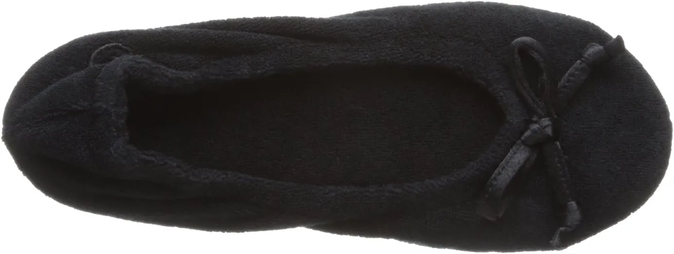 isotoner Women's Signature Terry Ballet Flat Slipper with Satin Bow