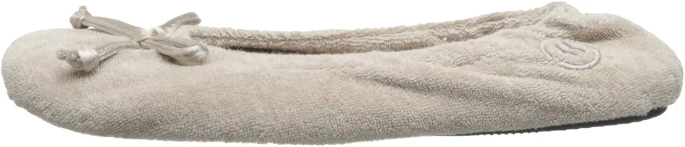 isotoner Women's Signature Terry Ballet Flat Slipper with Satin Bow