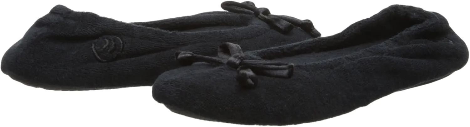isotoner Women's Signature Terry Ballet Flat Slipper with Satin Bow