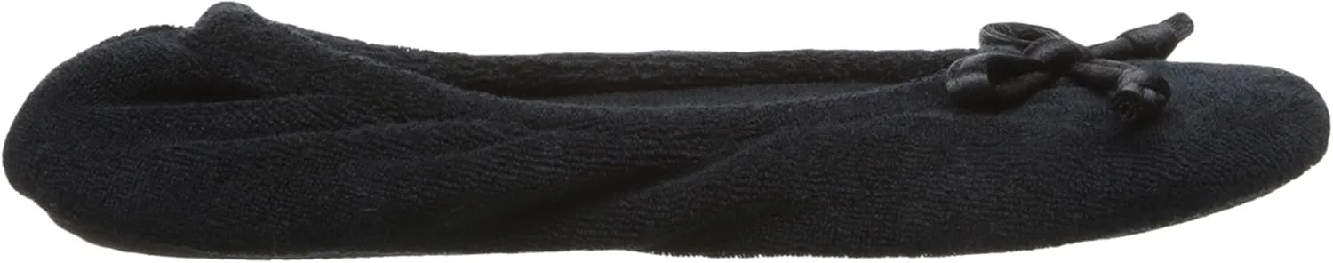 isotoner Women's Signature Terry Ballet Flat Slipper with Satin Bow