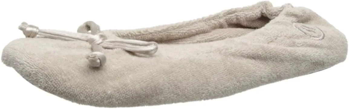 isotoner Women's Signature Terry Ballet Flat Slipper with Satin Bow