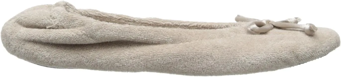 isotoner Women's Signature Terry Ballet Flat Slipper with Satin Bow